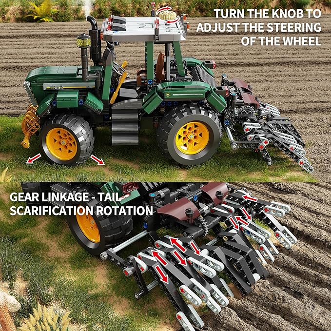 Farm Tractor Building Blocks Set,Wheeled Tractor Building Toys with Mechanical Gear Linkage,STEM Farming Truck Construction Model,Birthday Gift for Adults and Girls Boys 8-14 (1204Pcs)