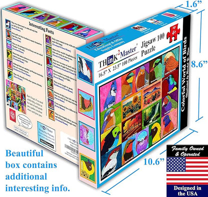 Think2Master Colorful World Map of Birds 100 Pieces Jigsaw Puzzle Fun Educational Toy for Kids, School & Families. Illustration by Rachel Kim. Great Gift for Boys & Girls Ages 4-8. Size:23.4” X 16.5”