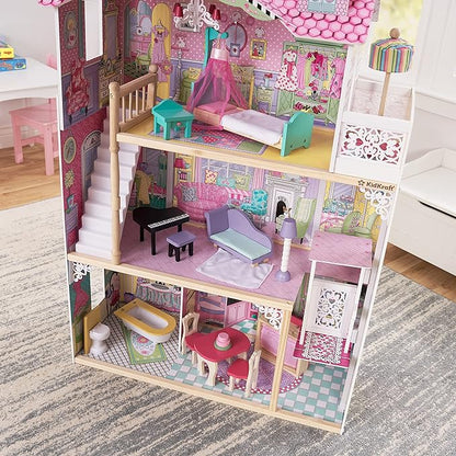 KidKraft Annabelle Wooden Dollhouse with Elevator, Balcony and 17 Accessories, Gift for Ages 3+