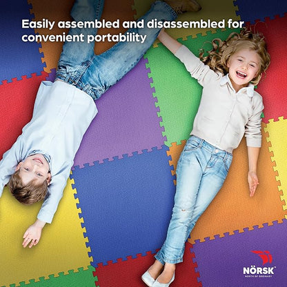 Norsk Kids Puzzle Play Mats Interlocking EVA Foam Floor Tiles Solid Color, 6 Tiles - 24 Sq. Ft., 1/2" Thick, Rainbow Pack