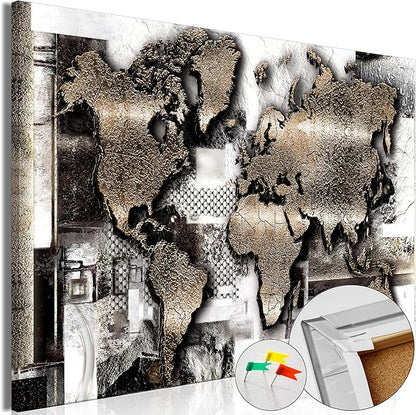 artgeist Pinboard World Map 35x24 in - Cork Board & Canvas Print Wall Art 1 pcs Memoboard with 50 Pins Noticeboard Message Board Image Picture Home Decor Travel Map k-A-0506-p-a