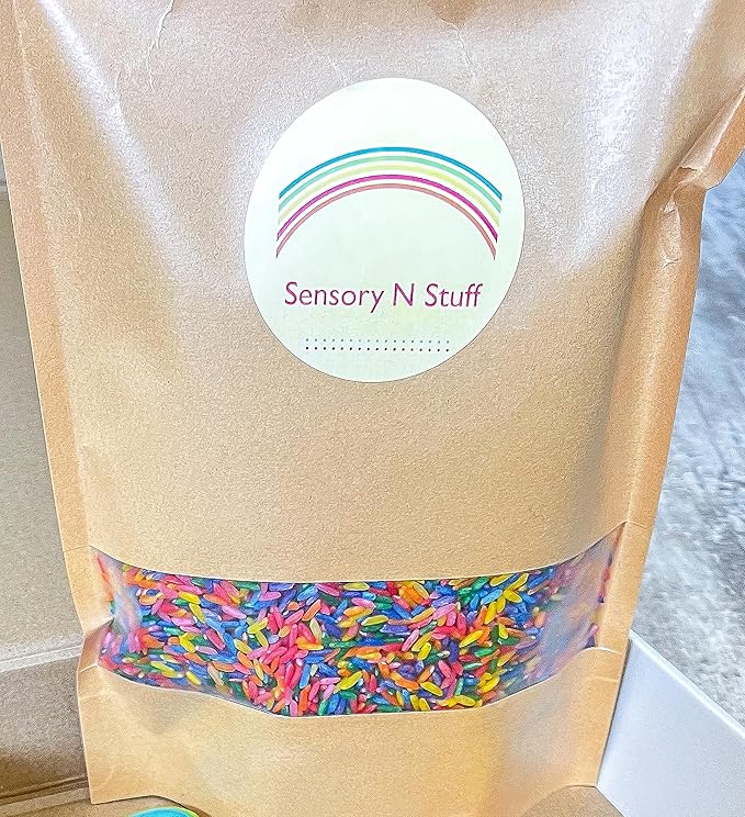 Rainbow Rice Sensory Bin Filler for Sensory Table - Colored Rice for Sensory Play (4 Cups - 2LB)