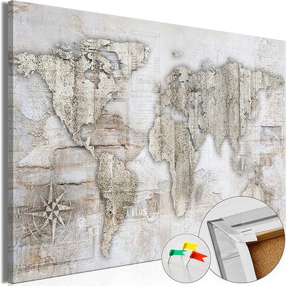 artgeist Pinboard World Map 35x24 in - Cork Board & Canvas Print Wall Art 1 pcs Memoboard with 50 Pins Noticeboard Message Board Image Picture Home Decor Travel Map k-A-0502-p-a