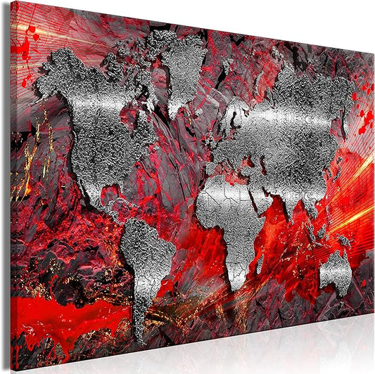 Artgeist Pinboard World Map 35x24 in - Cork Board & Canvas Print Wall Art 1 pcs Memoboard with 50 Pins Noticeboard Message Board Image Picture Home Decor Travel Map k-A-0505-p-c