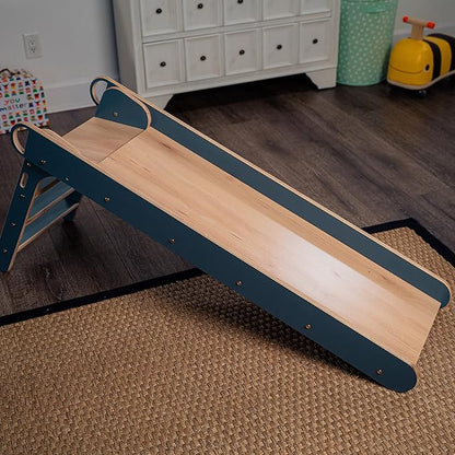 Avenlur Indoor Folding Slip and Slide for Kids - Easy Set Up, Easy to Store Playset, Safe Toy for Toddlers, Foldable Wooden Large First Slide with Extra Long Slipping Slope Ages 1.5-4 Years (Blue)