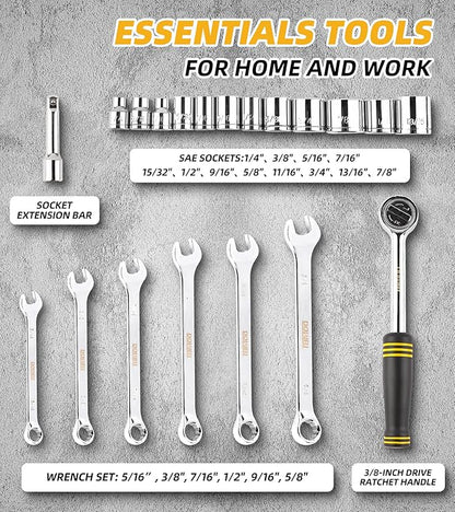 DOWELL 229PCS Tool Sets for Men, Household Hand Tool Kit, Home Repairing Tool Set for Maintenance with 14-Inch Storage Bag