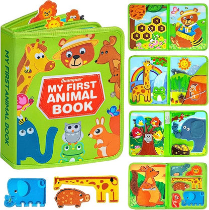 Quanquer Animal Busy Book for Toddlers 1-3 - Montessori Sensory Felt Activity Book for 1 Year Old Boys and Girls, Educational Travel Toy for Airplane Car, Christmas Birthday Gifts for Toddlers