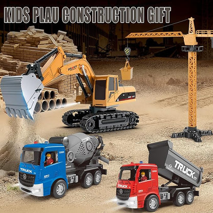 Construction Toys Boys Girls Gift - Remote Control Excavators Dump Cement Tower Crane Set