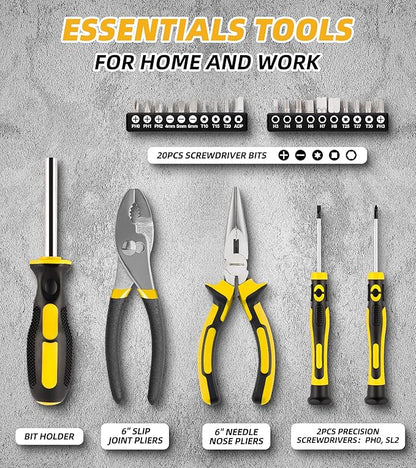 DOWELL 146PCS Homeowner Tool Set, Household Repairing Tool Kit with 14-Inch Wide Mouth Open Storage Tool Bag
