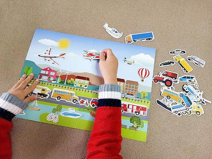 Magnetic Portable Playboard Cars Planes Boats Airport Country Farm Vehicles (39 Pcs)