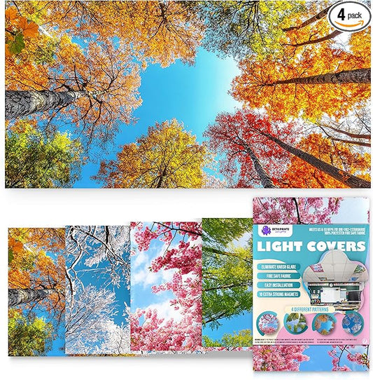Fluorescent Light Covers for Ceiling Lights - 4 Seasons Magnetic Cover for Fluorescent Or LED Fixture - Must Haves Teacher Supplies - Classroom, Home, Office Cubicle Decor - Filters Overhead Lighting
