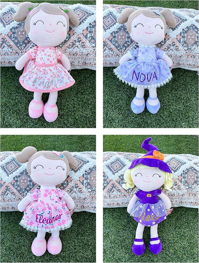 Gloveleya Personalized Doll with Your Name - Cute Floral Pink Custom Soft Plush Doll for Girls Plush Doll Customized Gifts - Muñecas de Trapo Personalizadas para Niñas