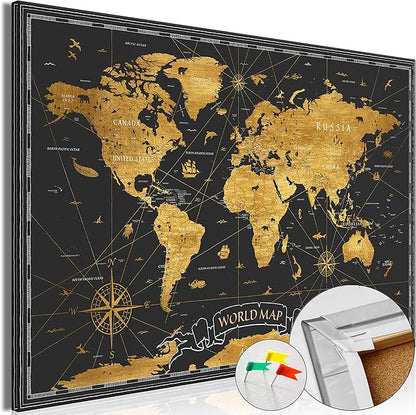 artgeist Pinboard World Map 35x24 in - Cork Board & Canvas Print Wall Art 1 pcs Memoboard with 50 Pins Noticeboard Message Board Image Picture Home Decor Travel Map Map of The World k-A-0490-p-a