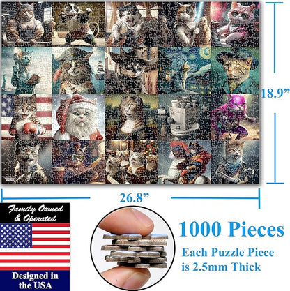 Think2Master Funny Cats 1000 Pieces Jigsaw Puzzle Featuring heartwarming Kittens and Cats. Fun for Teens, Seniors & Families. Great Gift for Kids Ages 13+ Size: 26.8” x 18.9”